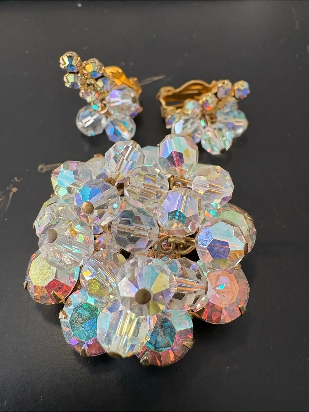 Vintage AB Crystal Brooch and Earrings Juliana D & E